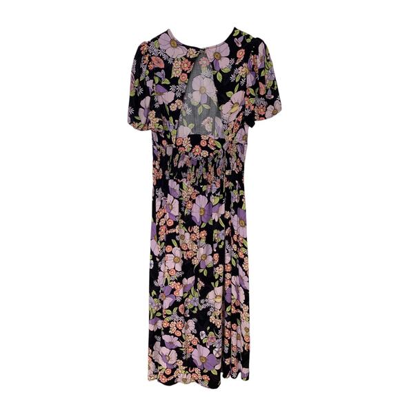 AFRM Jamie Dress Large Floral Print Open Back Short Sleeve Front Slit Midi - Picture 4 of 5